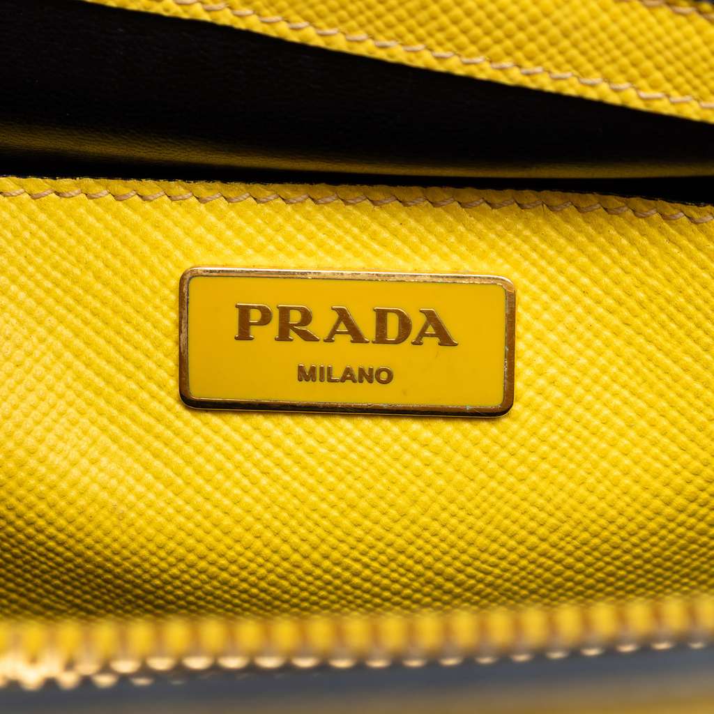 Prada Studded Saffiano Cuir Promenade Satchel Yellow Leather Good condition - Box View