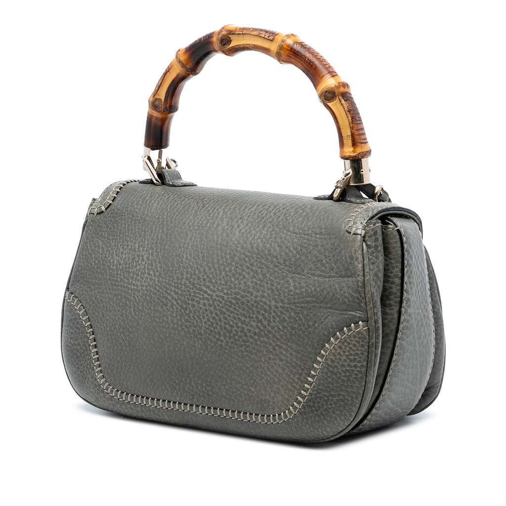 Gucci Medium Calfskin New Bamboo Top Handle Bag Grey Leather Good condition - Back View