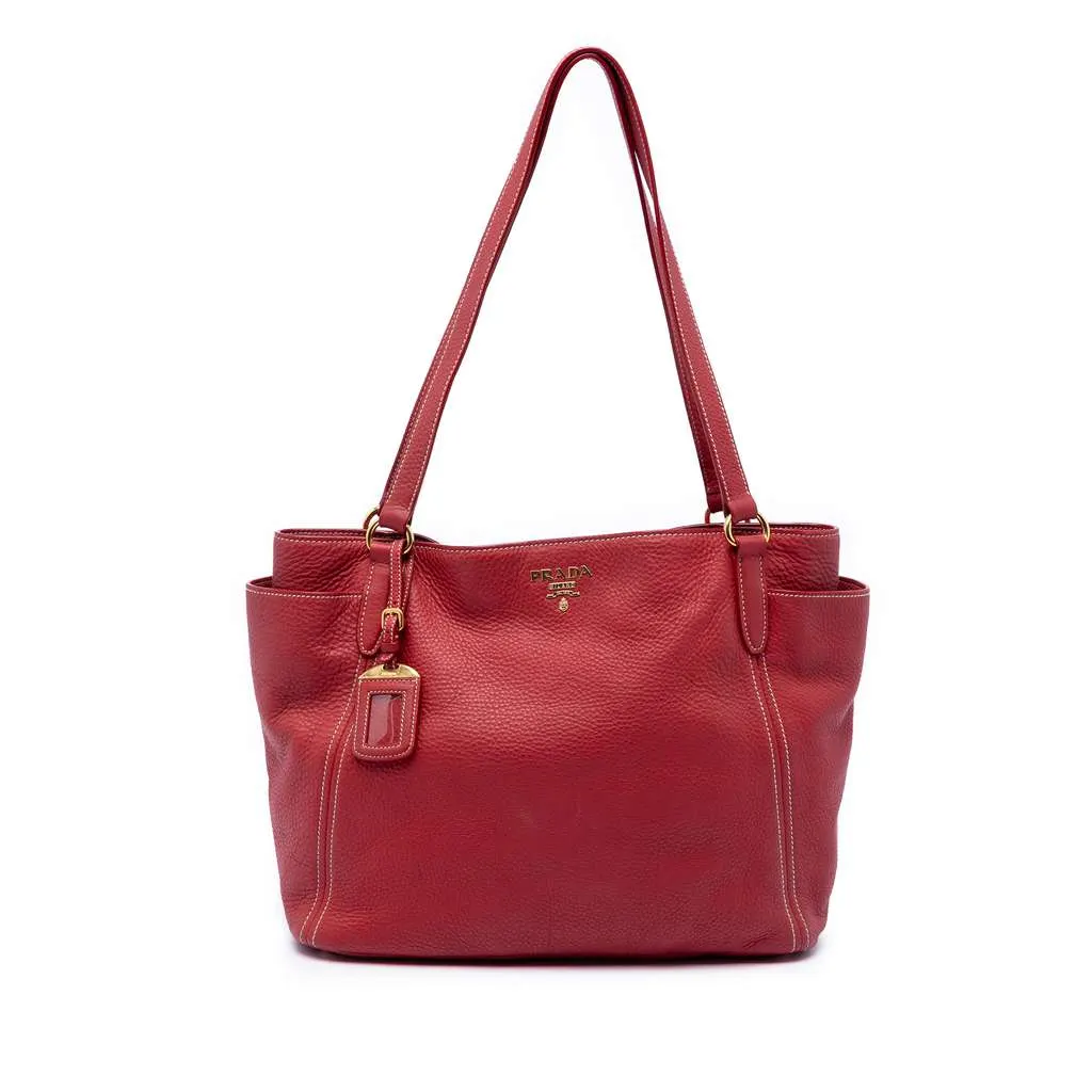 Prada VItello Daino Double Pocket Tote Red Leather Very good - Front View
