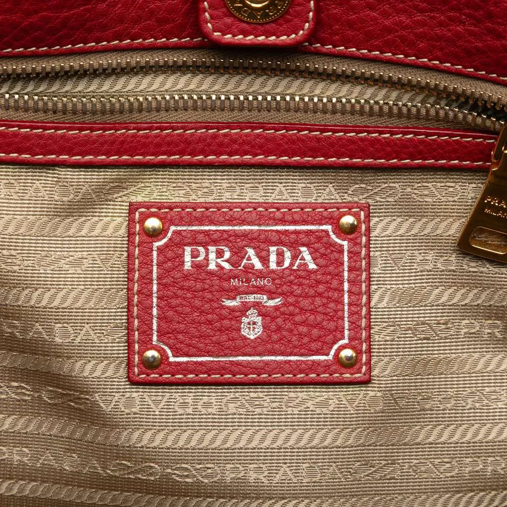 Prada VItello Daino Double Pocket Tote Red Leather Very good - Box View