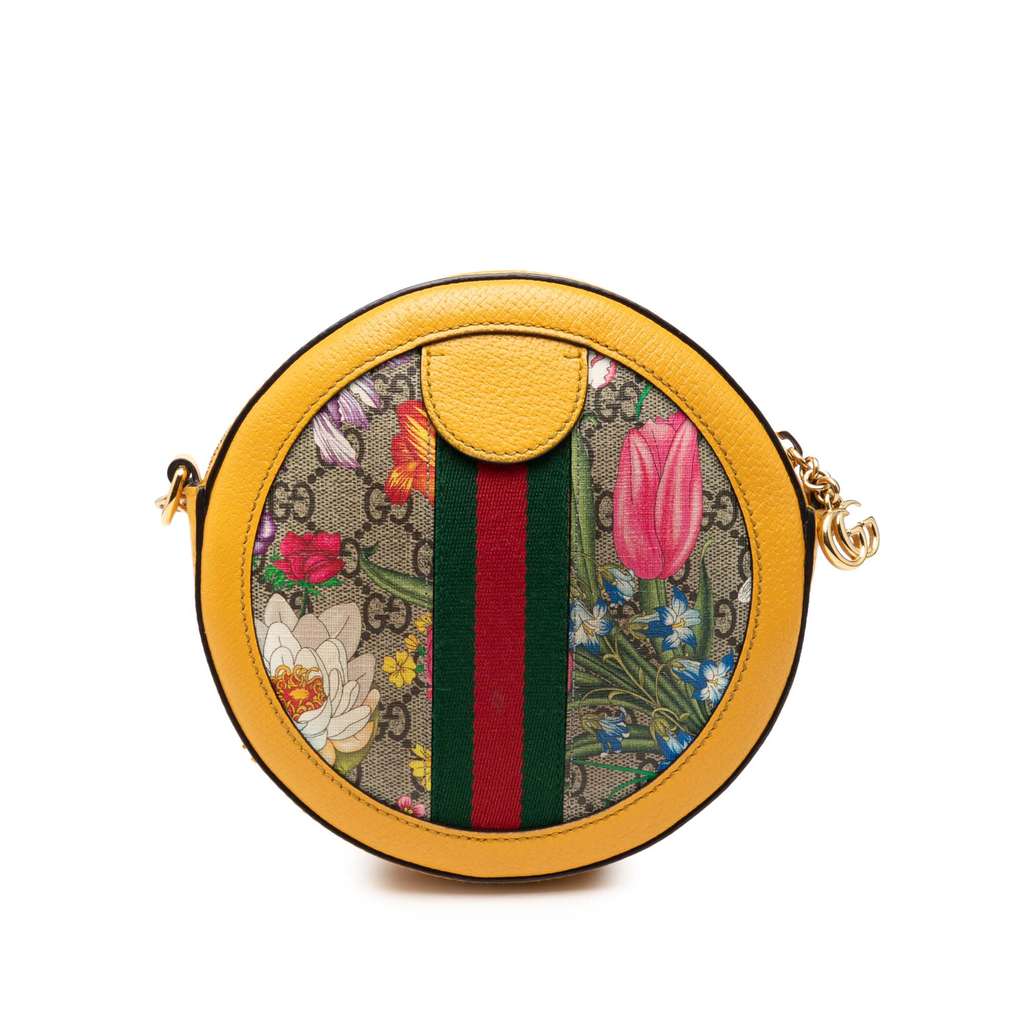Gucci Mini GG Supreme Flora Ophidia Round Crossbody Beige Good condition - Back View