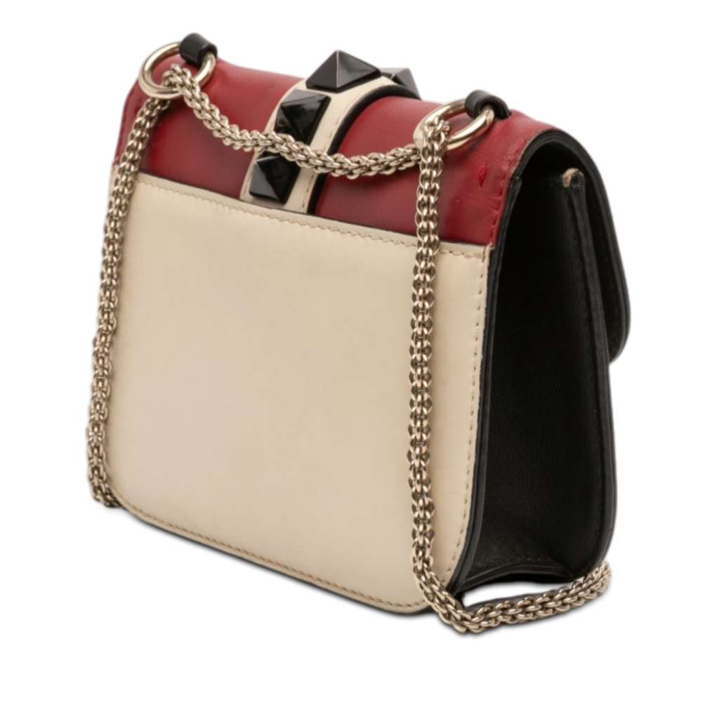 Valentino Small Tricolor Calfskin Rockstud Glam Lock Crossbody White Leather Good condition - Back View