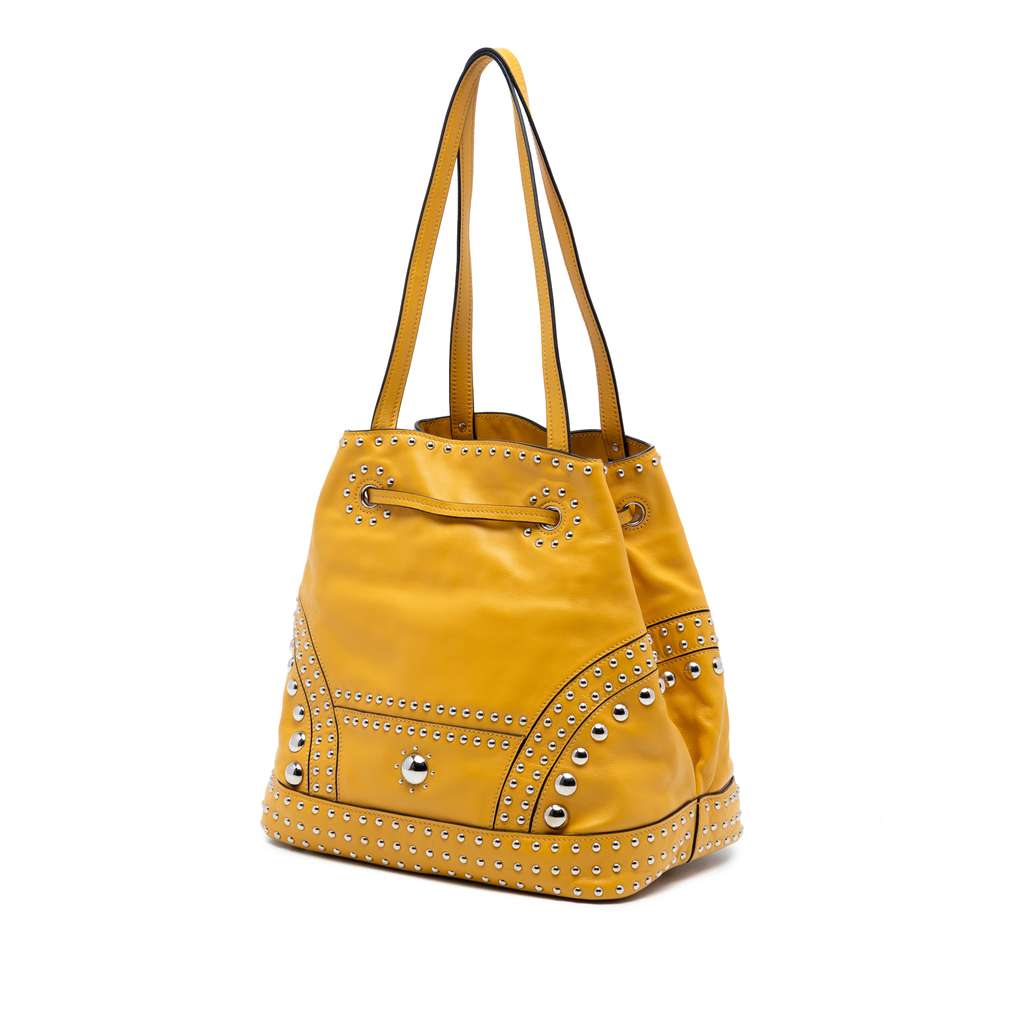 Prada Soft Calf Studded Bucket Bag Yellow Leather Good condition - Back View