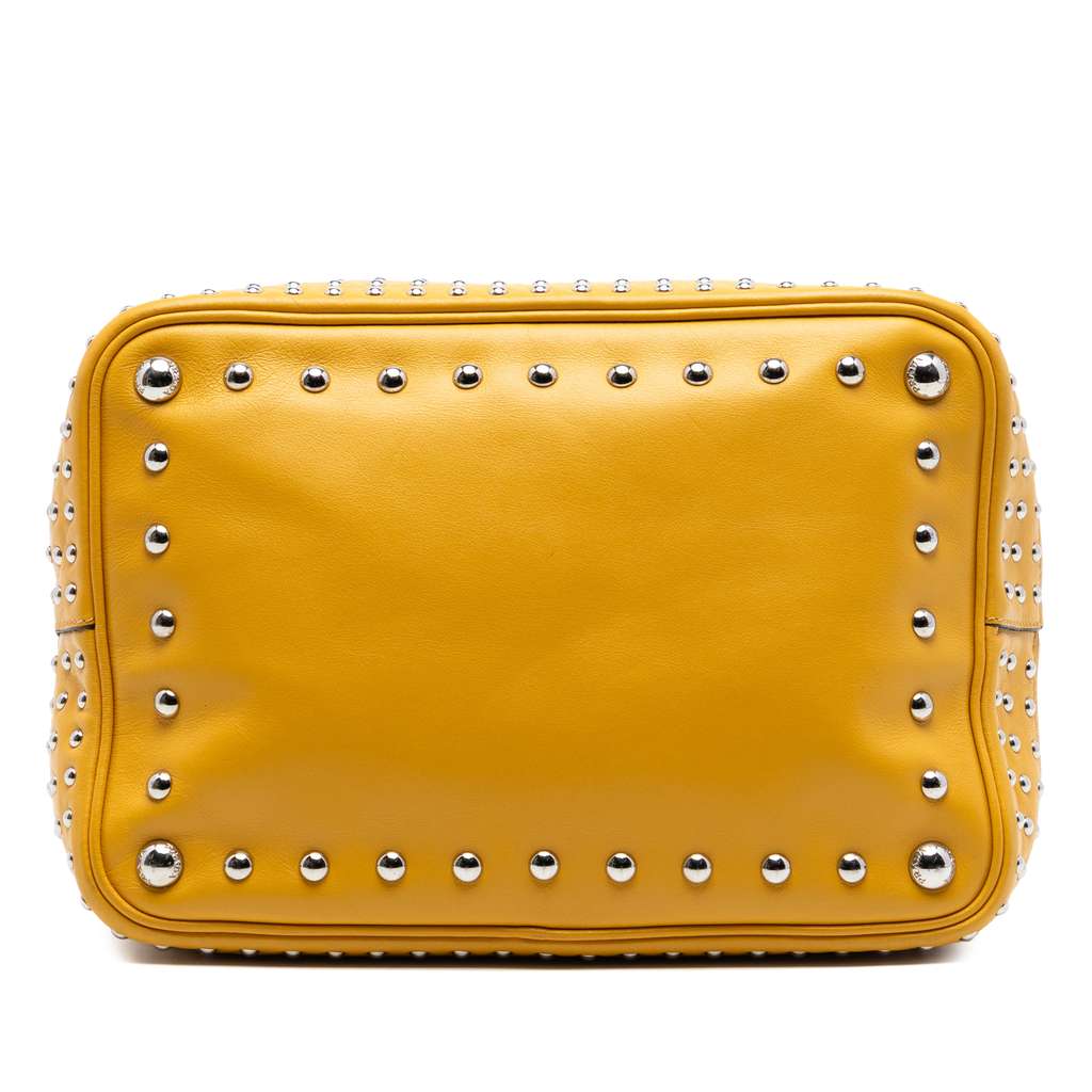 Prada Soft Calf Studded Bucket Bag Yellow Leather Good condition - Inside View