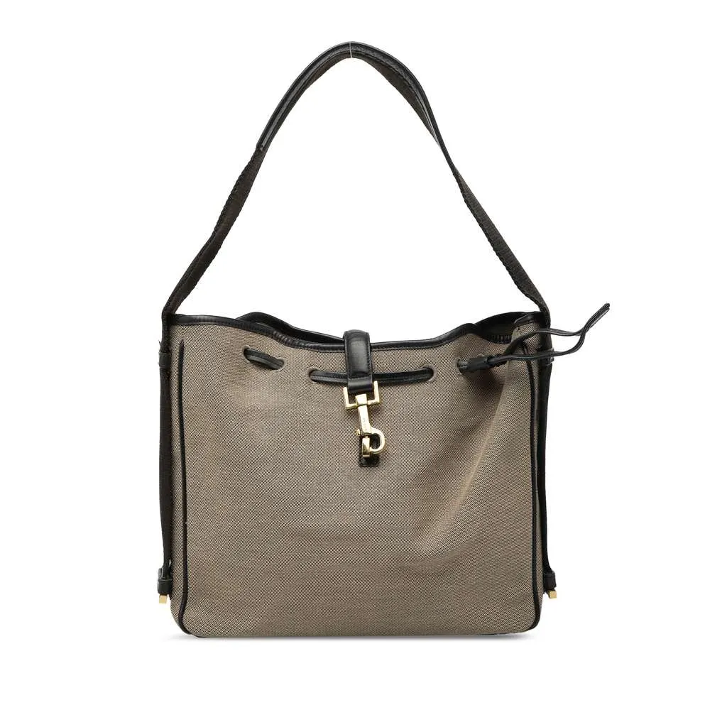 Gucci Canvas Jackie Drawstring Shoulder Bag Beige Canvas Good - Front View