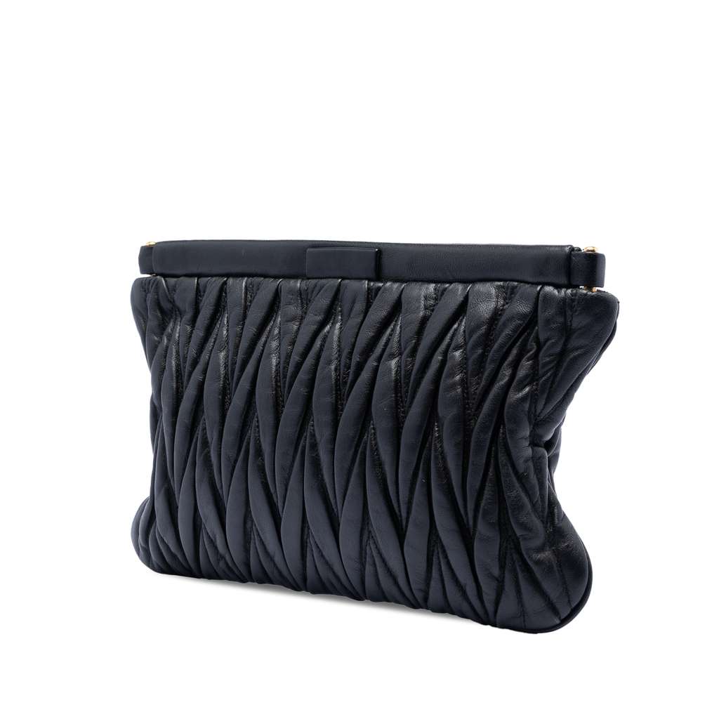 Miu Miu Matelasse Nappa Frame Clutch Black Leather Good condition - Back View