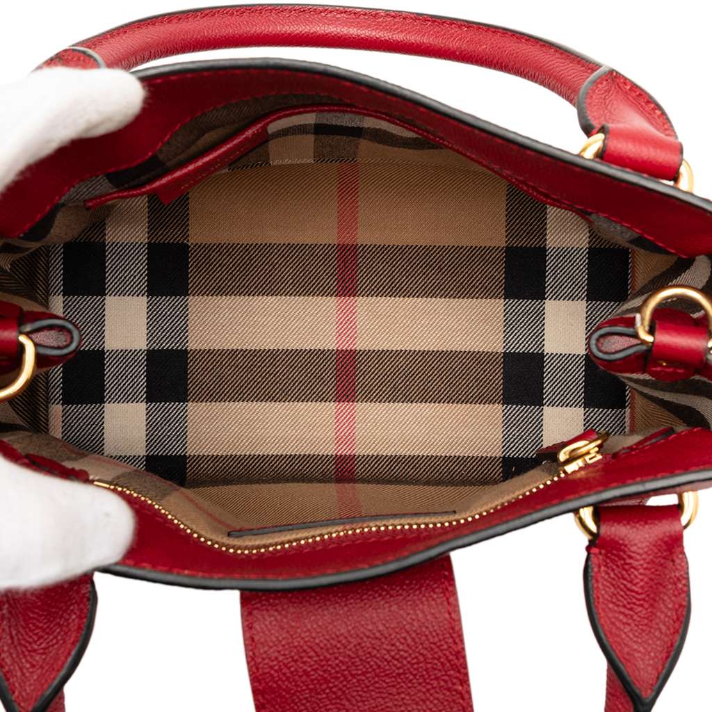 Burberry Small Grained Leather Buckle Tote Red Leather Good condition - Model View