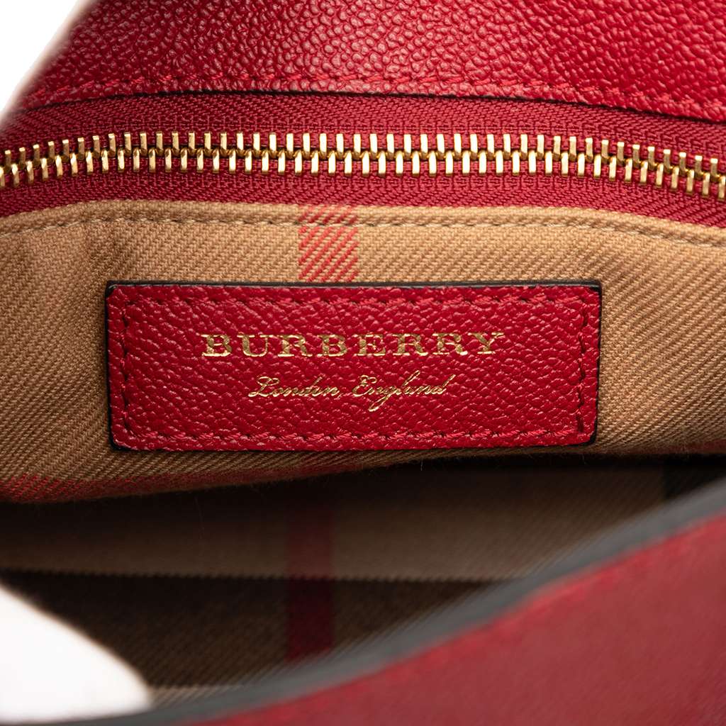 Burberry Small Grained Leather Buckle Tote Red Leather Good condition - Box View
