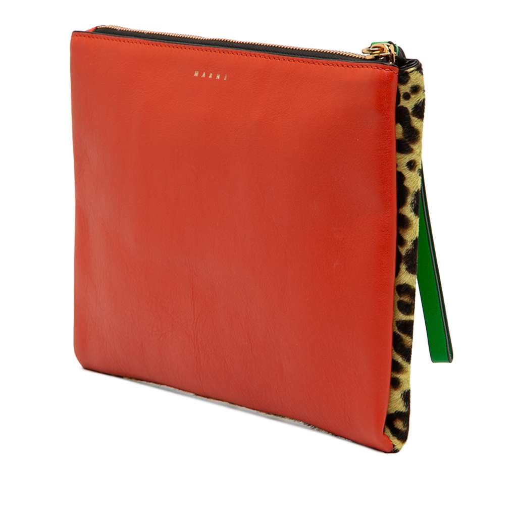 Marni Pony Hair and Calfskin Leopard Print Clutch Yellow Good condition - Back View