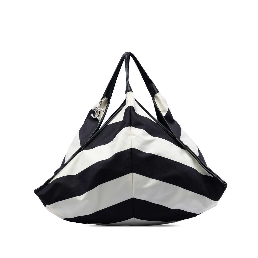Chanel CC Canvas Stripe Tote Black Canvas Good condition - Back View