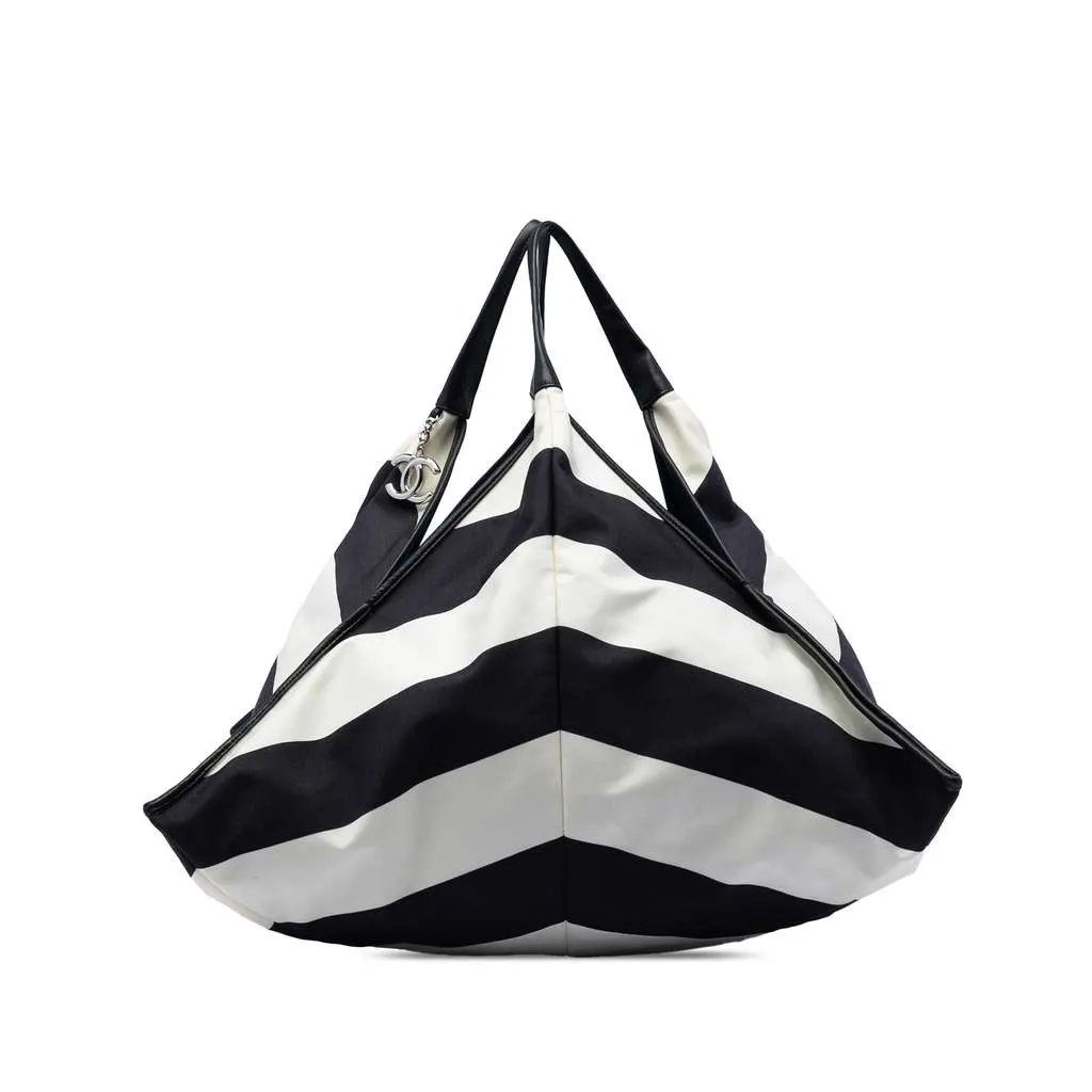 Chanel CC Canvas Stripe Tote Black Canvas Very good - Back View