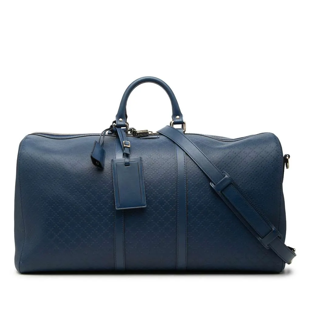 Gucci Large Diamante Bright Leather Carry On Duffle Bag Blue Leather Very good - Front View