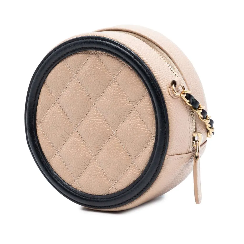 Chanel Caviar CC Filigree Round Crossbody Beige Leather Very good - Back View