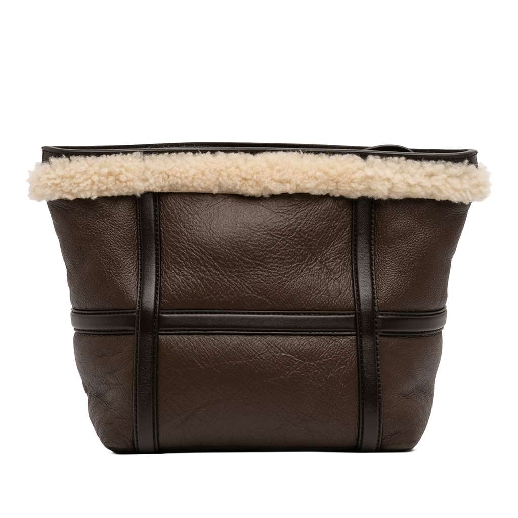 Bottega Veneta Shearling Trimmed Leather Clutch Brown Leather Good condition - Front View