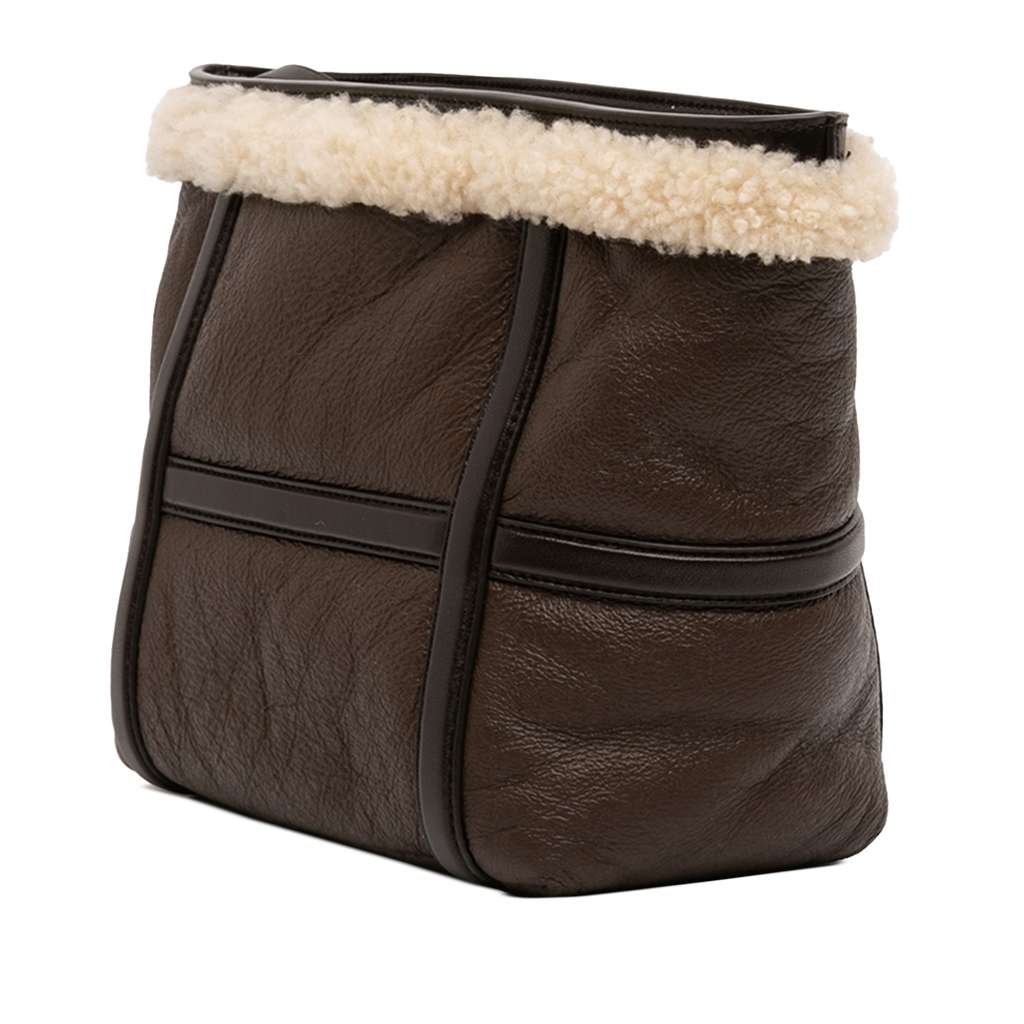 Bottega Veneta Shearling Trimmed Leather Clutch Brown Leather Good condition - Back View