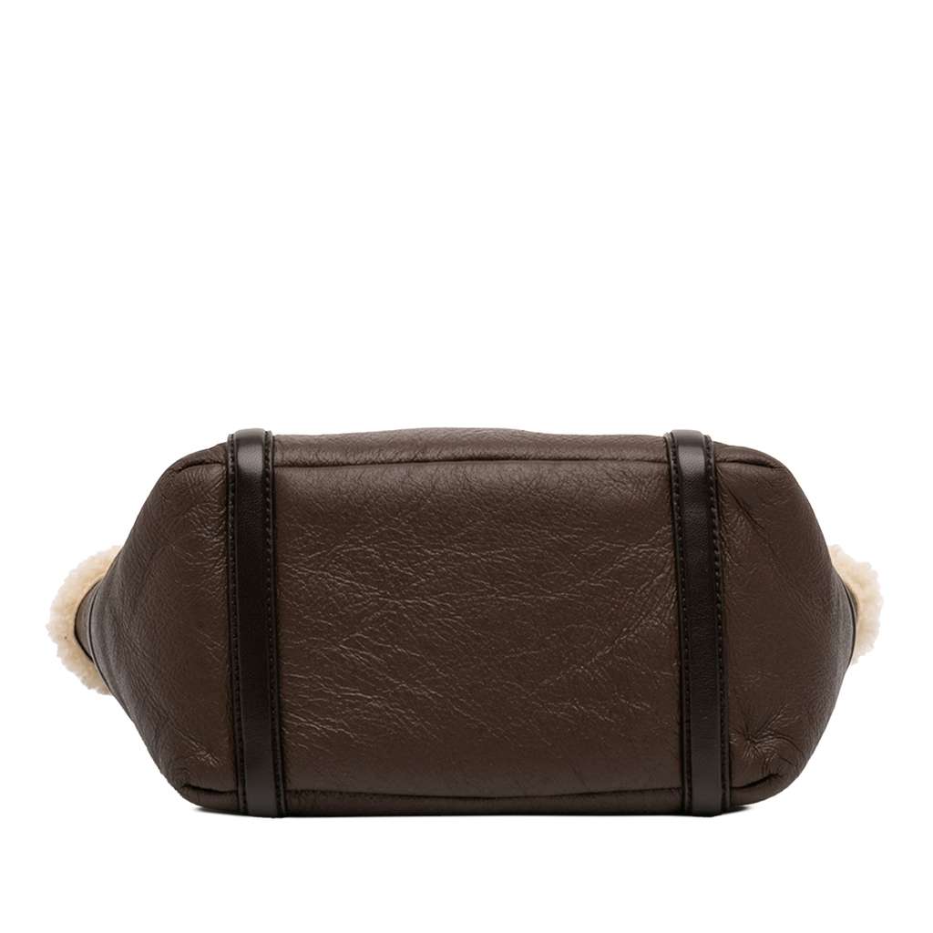 Bottega Veneta Shearling Trimmed Leather Clutch Brown Leather Good condition - Inside View