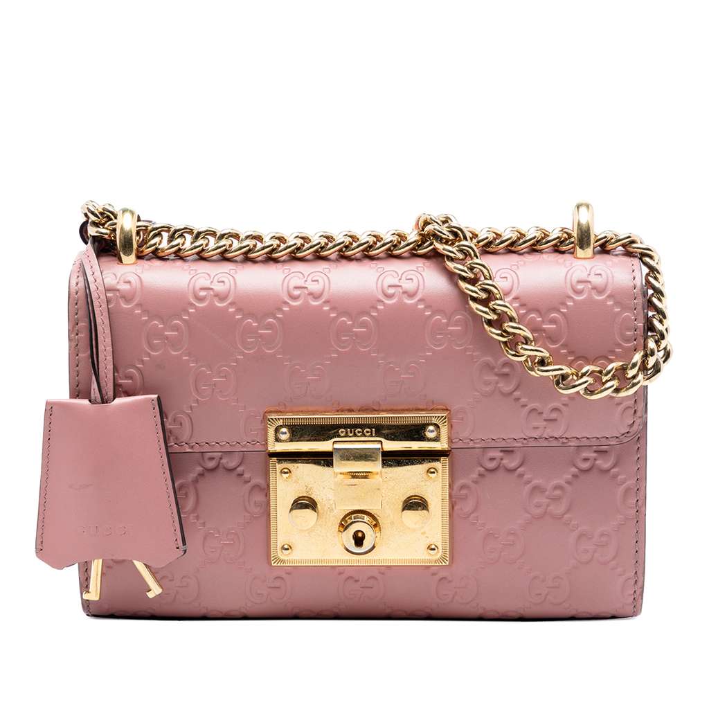 Gucci Small Guccissima Padlock Crossbody Pink Leather Good condition - Front View