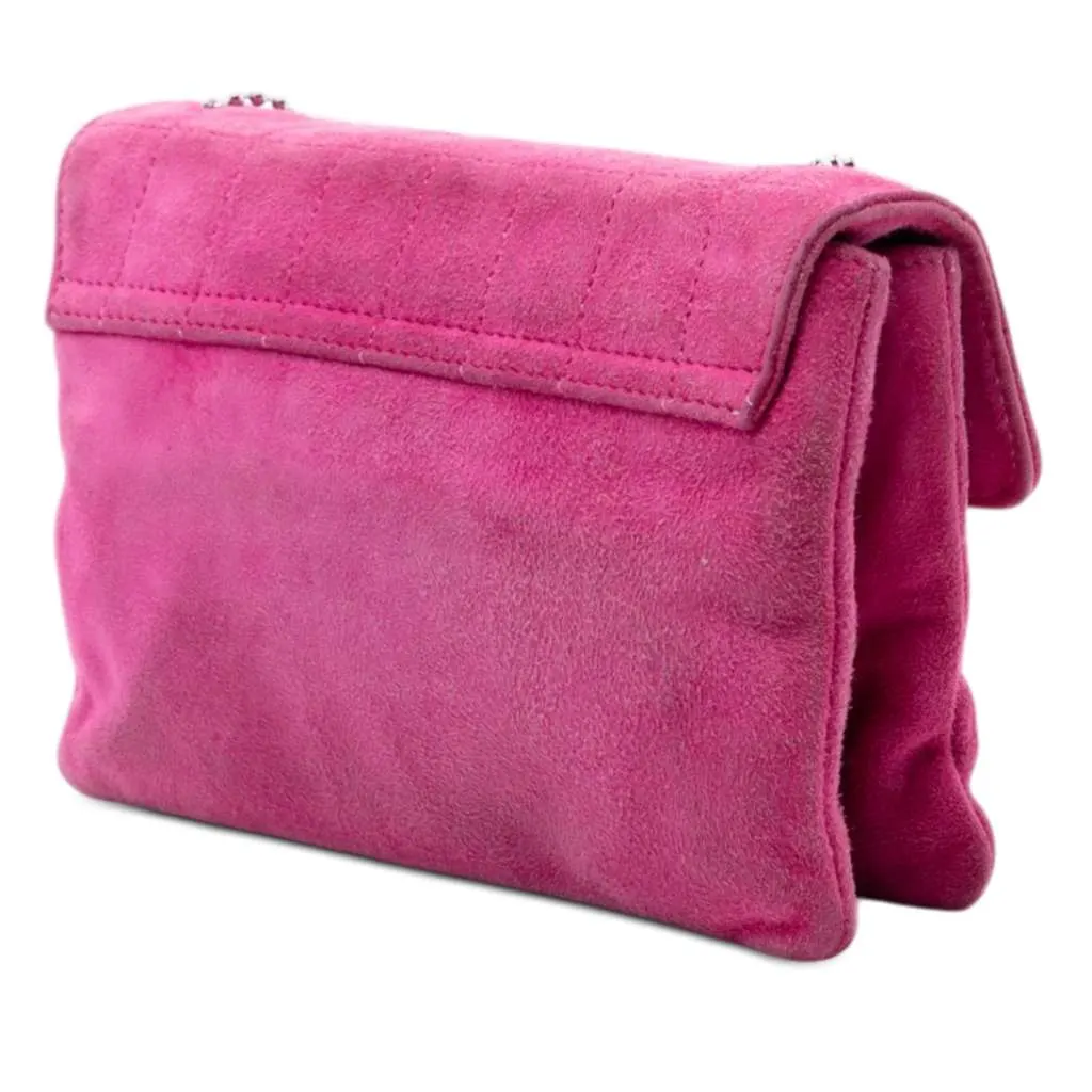 Chanel CC Choco Bar Suede Beaded Chain Flap Pink Leather Very good - Back View