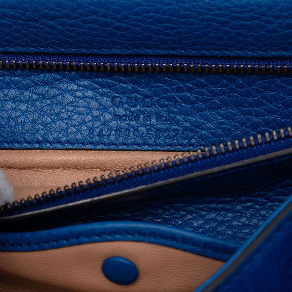 Gucci Medium Suede Bamboo Nouveau Fringe Crossbody Blue Leather Good condition - Box View