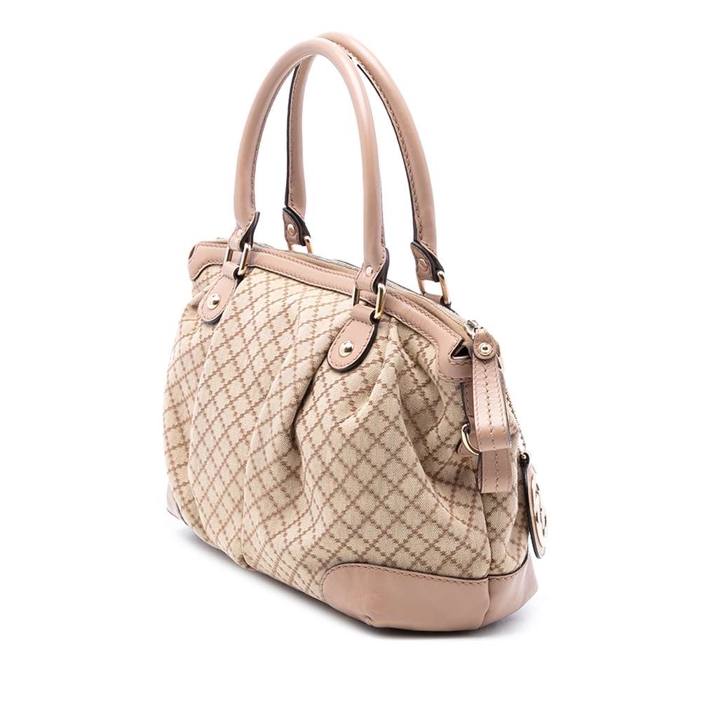 Gucci Diamante Canvas Sukey Satchel Beige Canvas Good condition - Back View