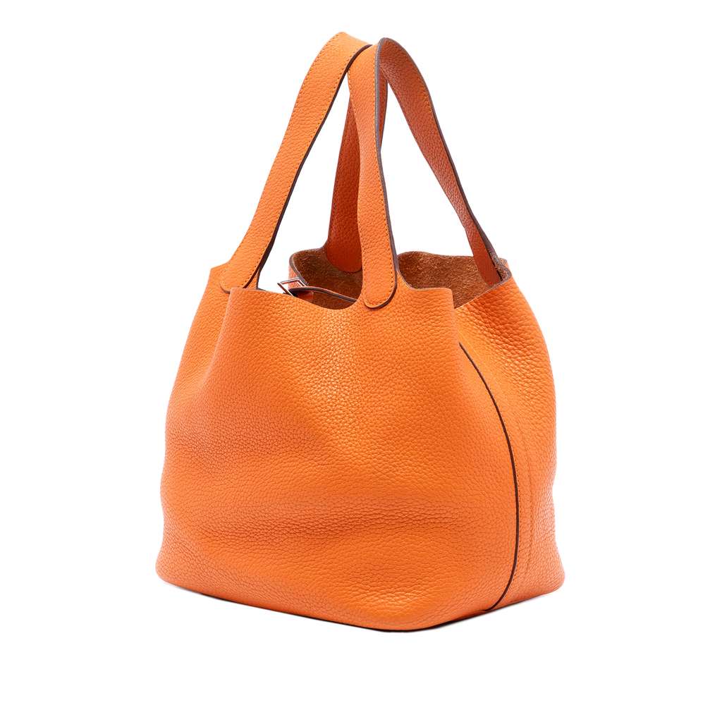 Hermès Clemence Picotin Lock 22 Orange Leather Good condition - Back View