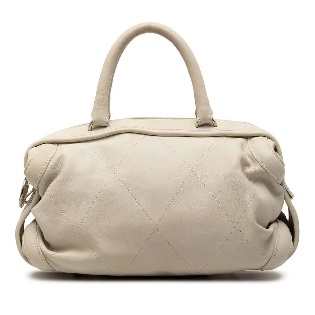 Chanel CC Calfskin Wild Stitch Bowling Bag White Leather Very good - Front View