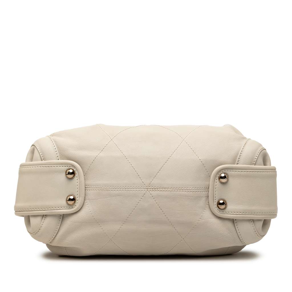 Chanel CC Calfskin Wild Stitch Bowling Bag White Leather Good condition - Inside View