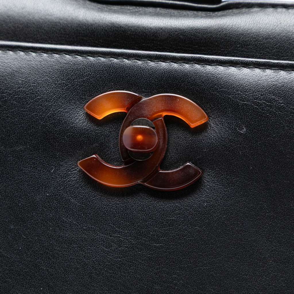 Chanel CC Calfskin Tortoiseshell Handbag Black Leather Good condition - Box View