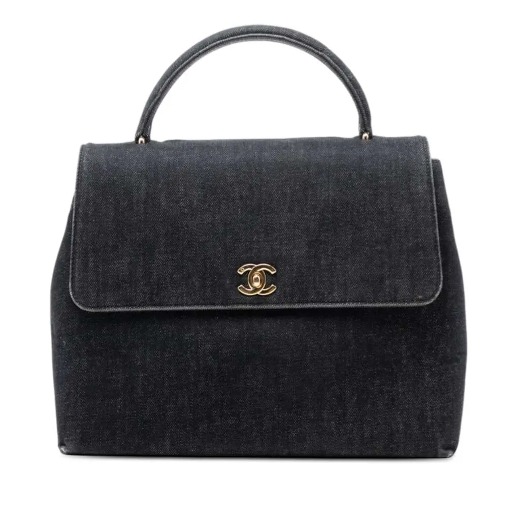 Chanel CC Denim Kelly Top Handle Bag Black Denim Very good - Front View