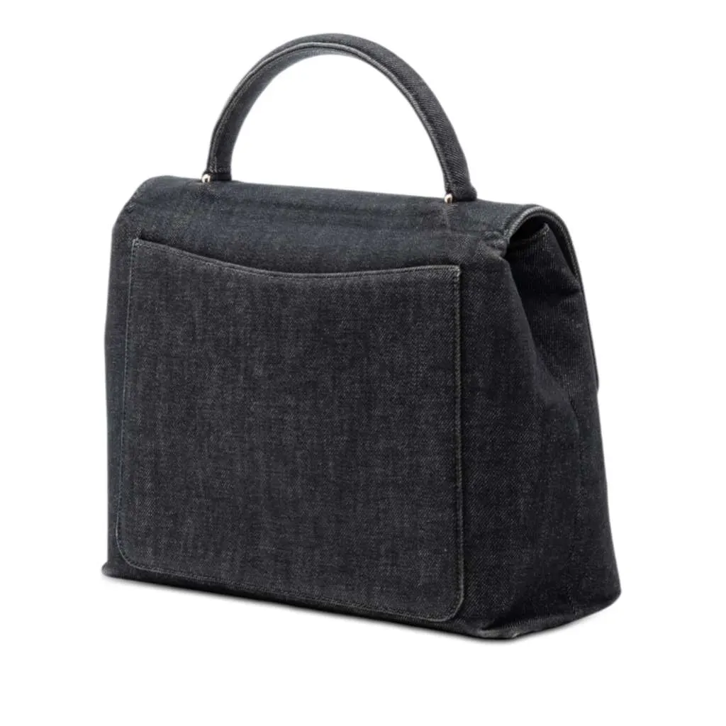 Chanel CC Denim Kelly Top Handle Bag Black Denim Very good - Back View