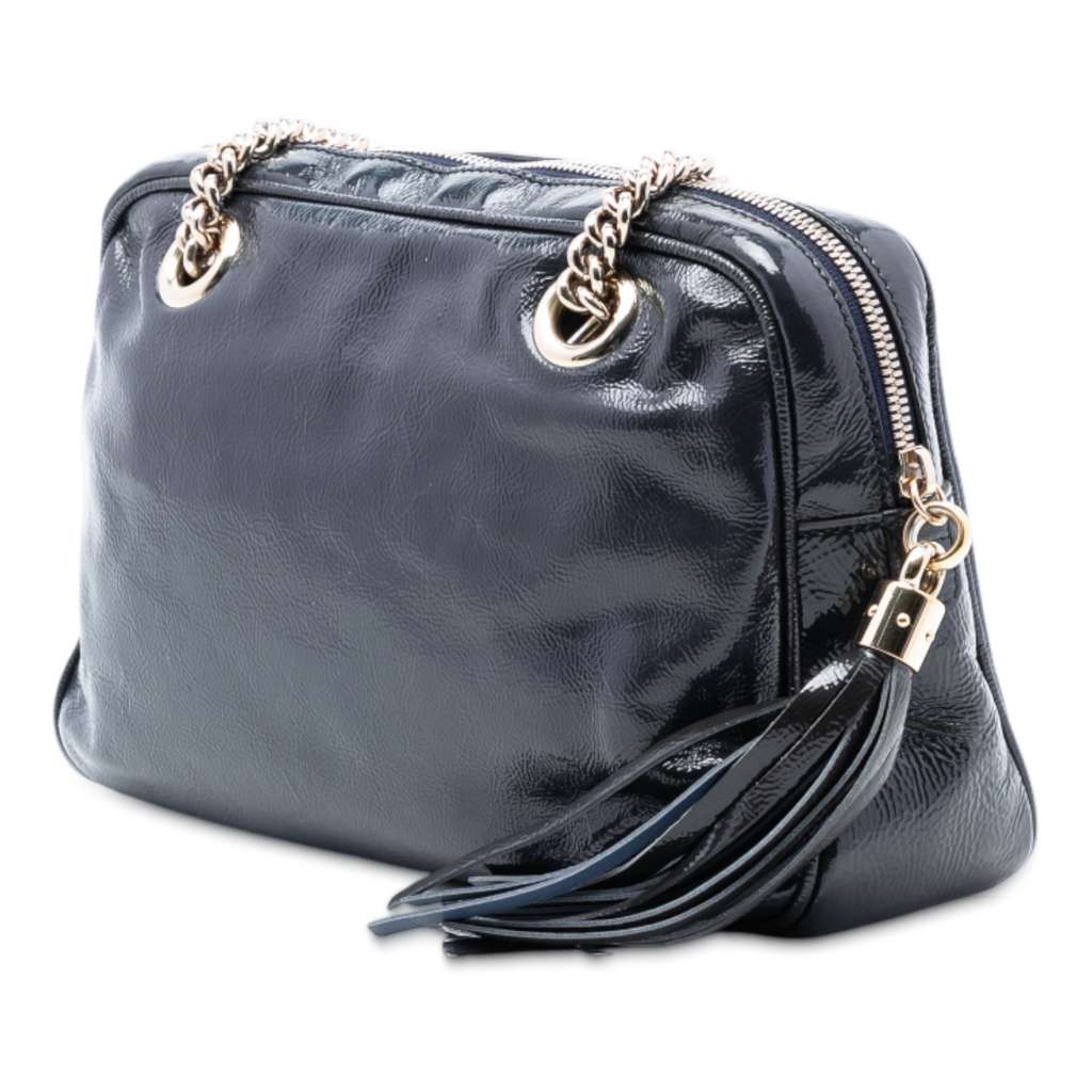 Gucci Patent Soho Chain Zip Shoulder Bag Blue Leather Very good condition - Back View