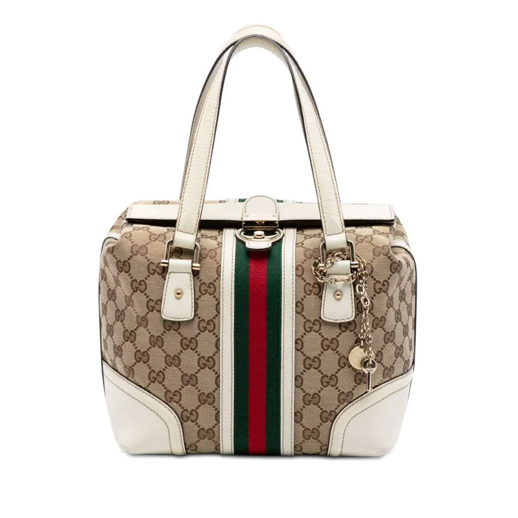 Gucci GG Canvas Web Treasure Handbag Beige Very good - Front View