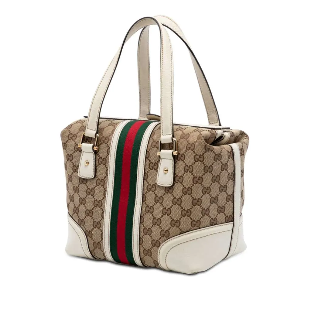 Gucci GG Canvas Web Treasure Handbag Beige Very good - Back View