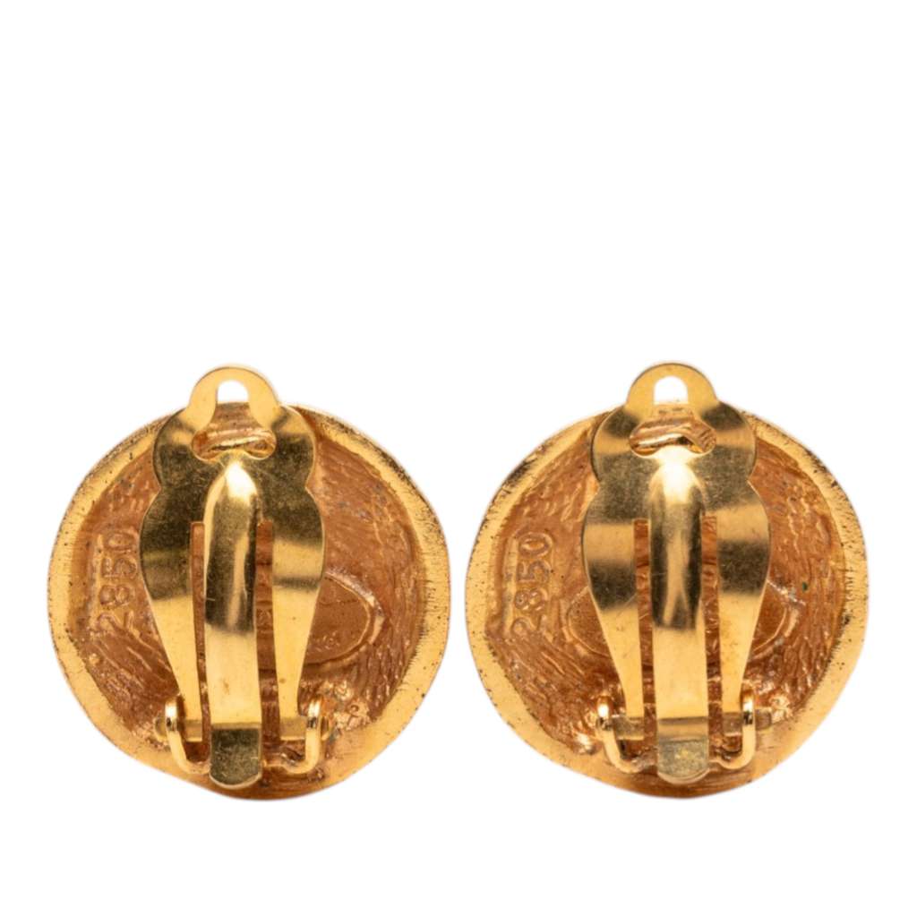 Chanel CC Gold Plated Button Clip On Earrings Gold Metal Good condition - Back View