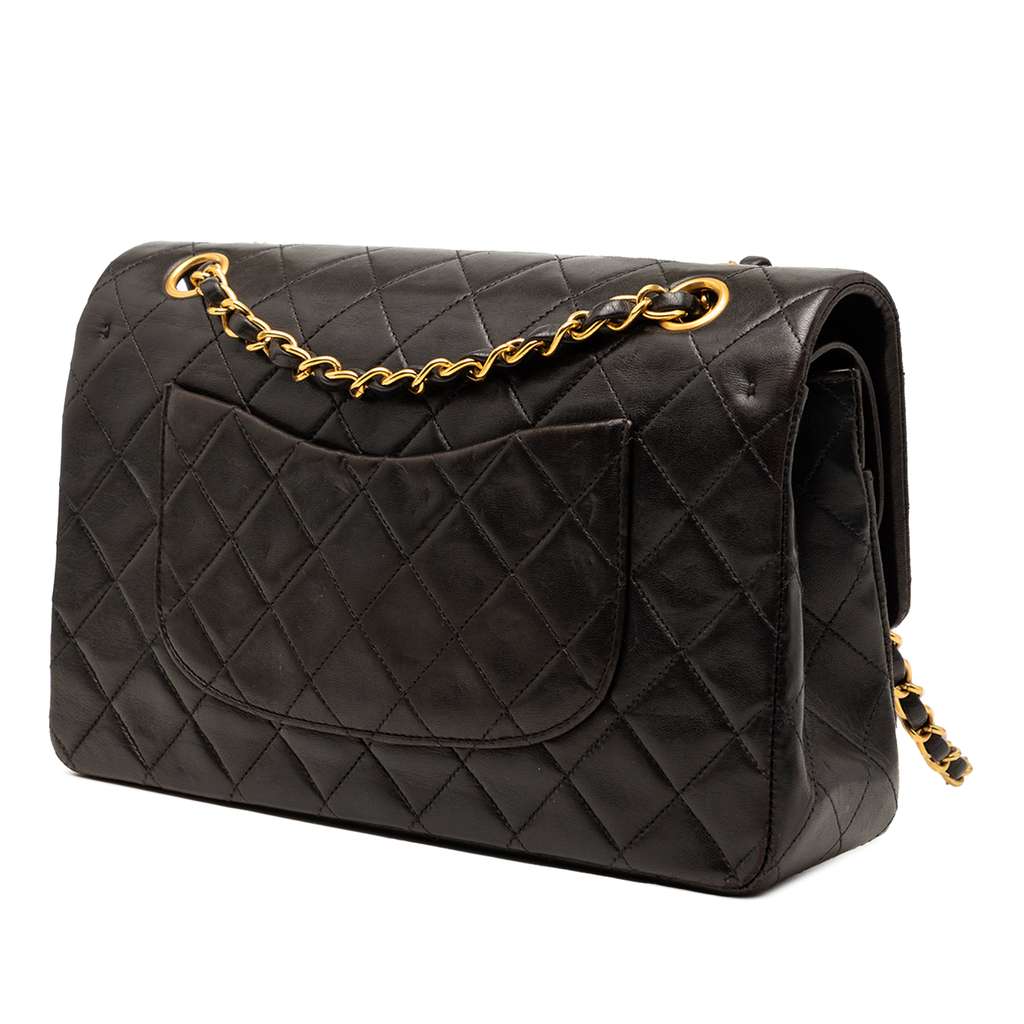 Chanel Medium Classic Lambskin Double Flap Black Leather Good condition - Back View