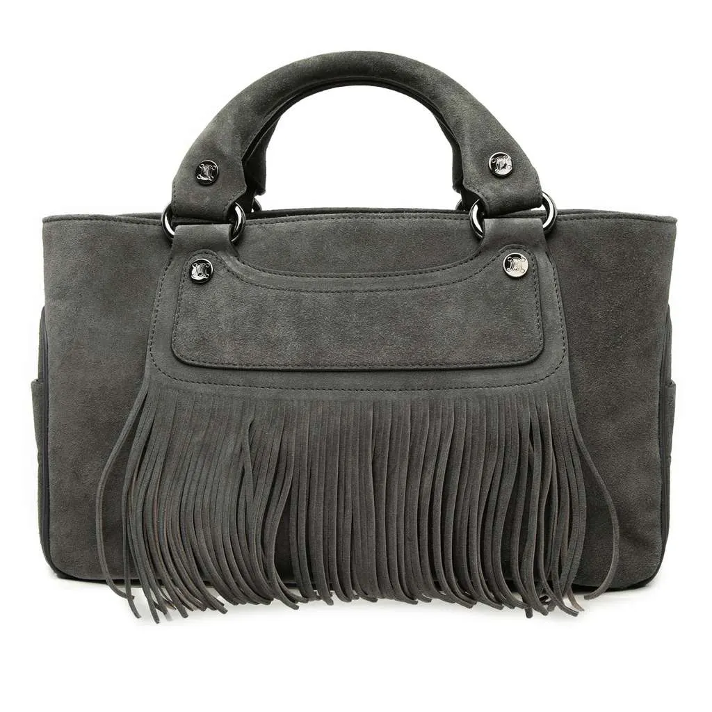 Celine Suede Boogie Fringe Handbag Grey Leather Very good - Front View