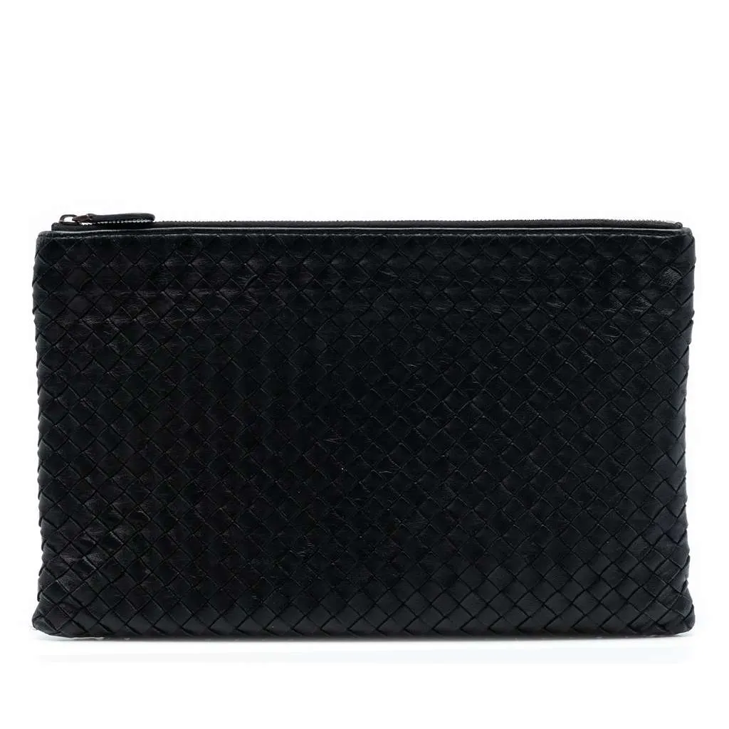 Bottega Veneta Nappa Intrecciato Clutch Black Leather Very good - Front View