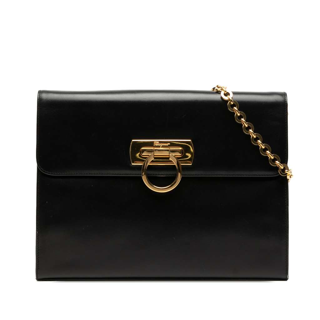 Salvatore Ferragamo Leather Gancini Chain Crossbody Black Leather Good condition - Front View