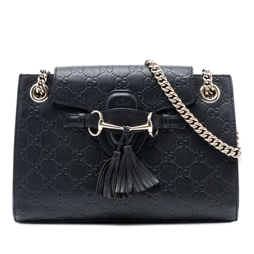 Gucci Small Guccissima Emily Shoulder Bag Black Leather Good condition - Front View