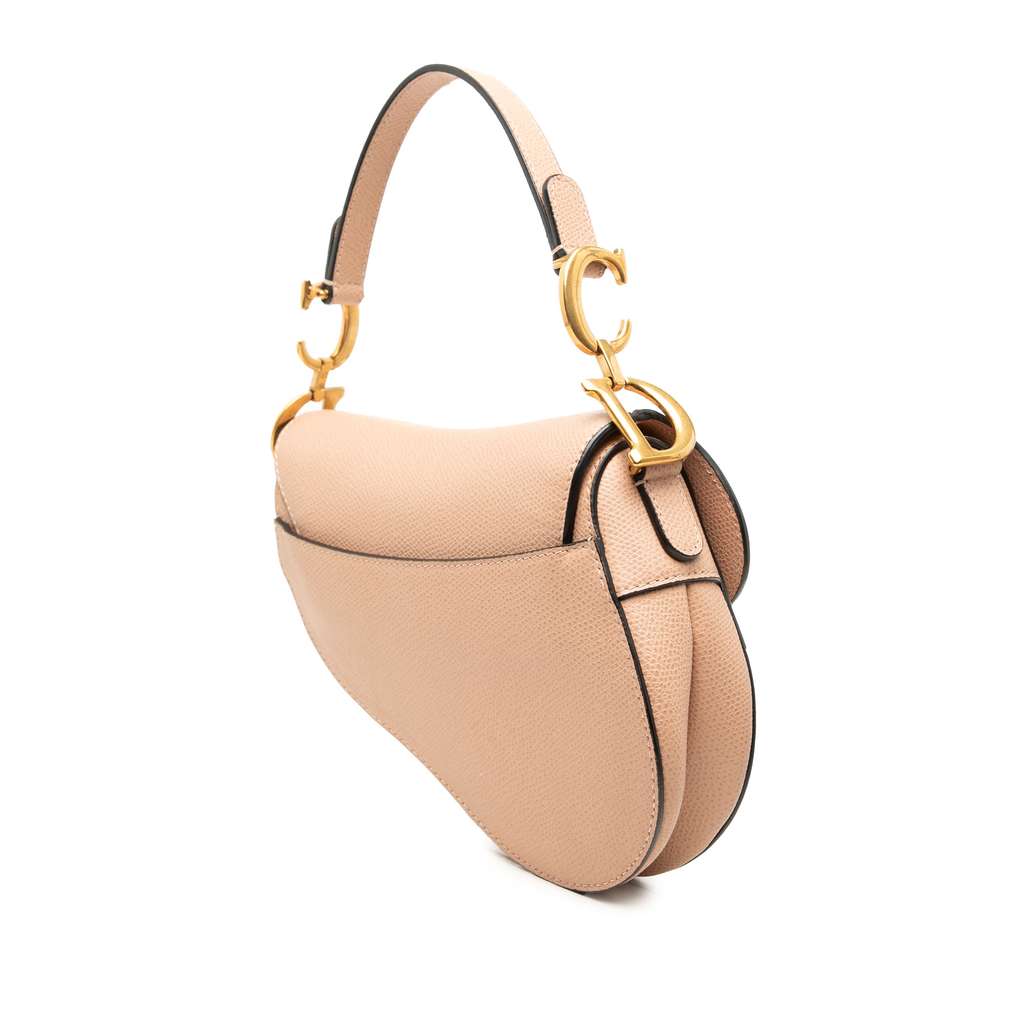 Dior Mini Grained Calfskin Saddle Bag Beige Leather Good condition - Back View