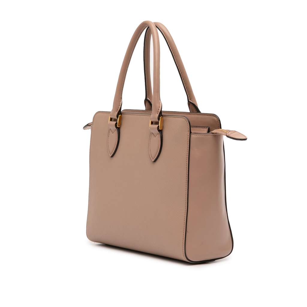 Prada Soft Calf Trimmed Saffiano Lux Zip Convertible Tote Brown Leather Good condition - Back View