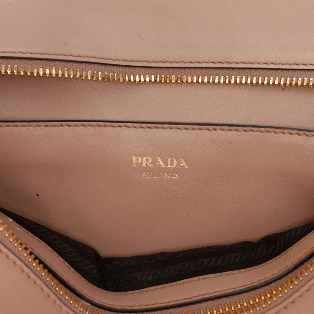 Prada Soft Calf Trimmed Saffiano Lux Zip Convertible Tote Brown Leather Good condition - Box View
