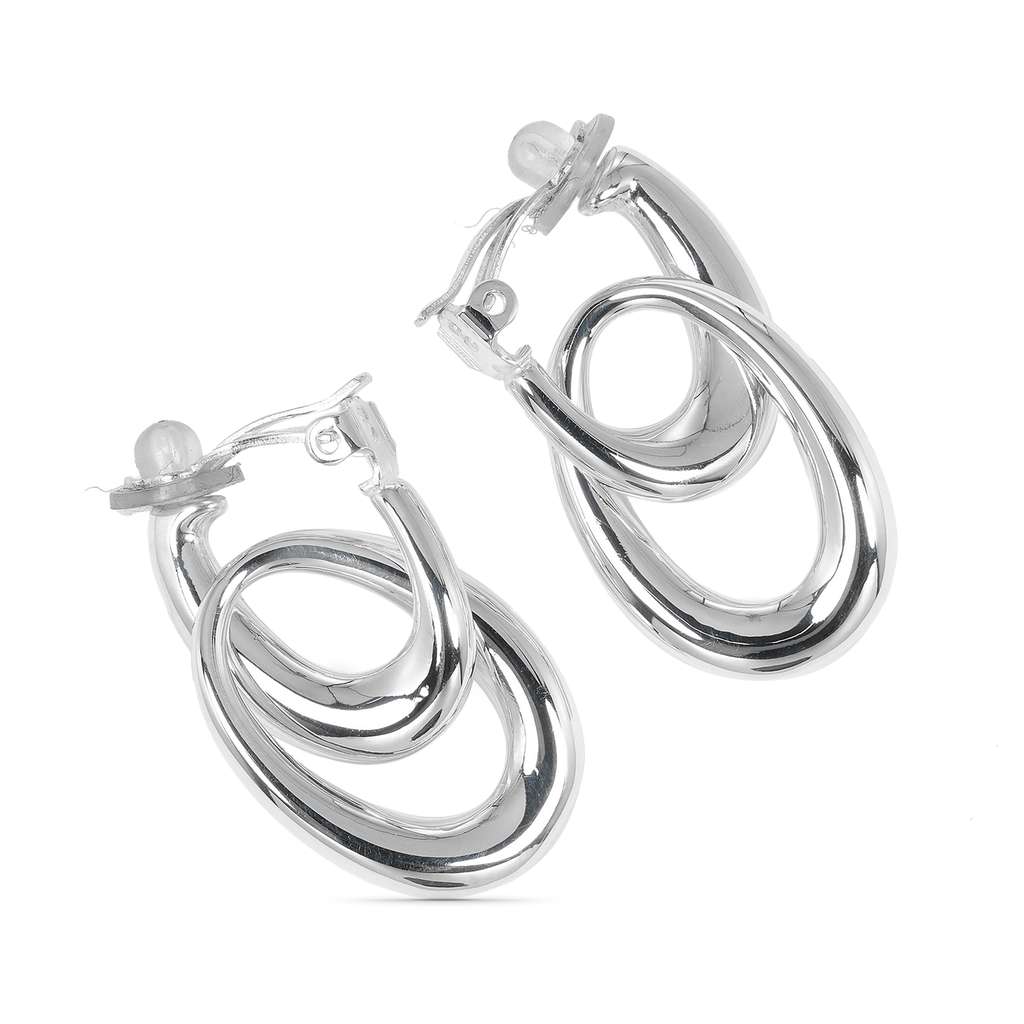 Chanel Sterling Silver Double Hoop Clip On Earrings Silver Silver Good condition - Back View