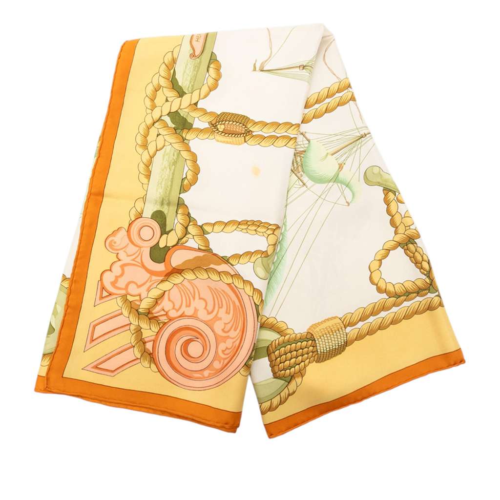 Hermès Tribord Silk Scarf 90 White Silk Good condition - Front View
