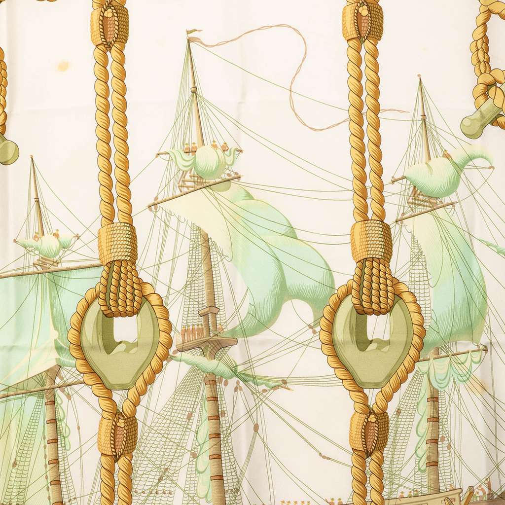 Hermès Tribord Silk Scarf 90 White Silk Good condition - Back View