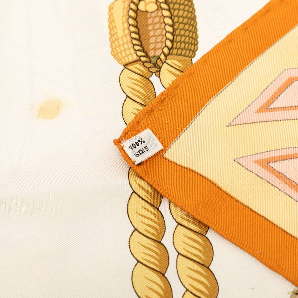 Hermès Tribord Silk Scarf 90 White Silk Good condition - Box View