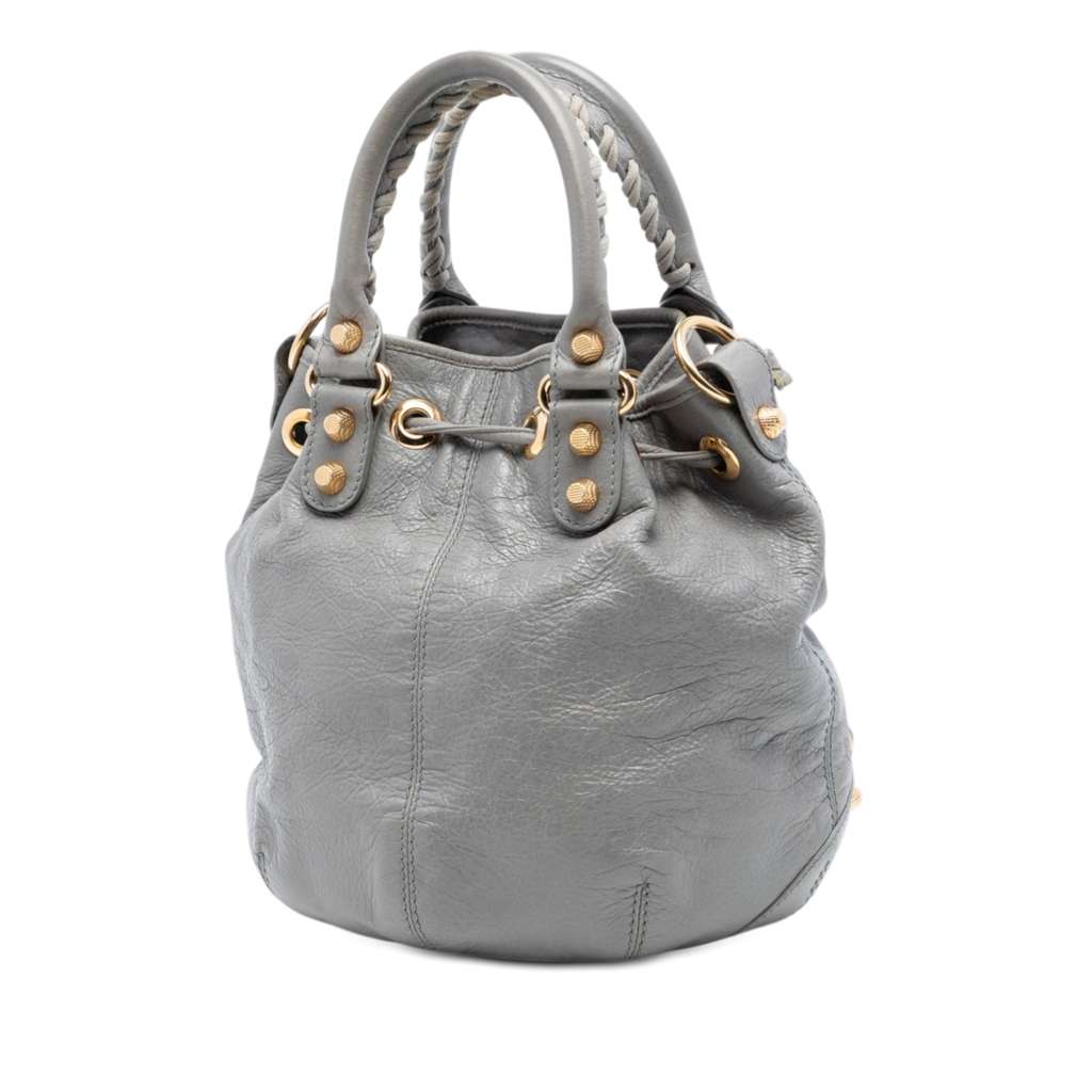Balenciaga Lambskin Motocross Giant 21 Pompon Bucket Bag Grey Leather Good condition - Back View