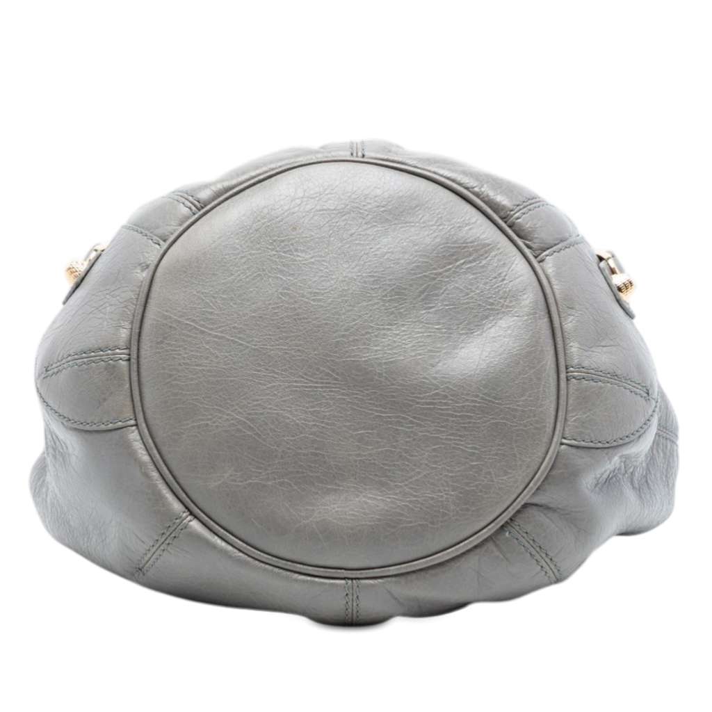 Balenciaga Lambskin Motocross Giant 21 Pompon Bucket Bag Grey Leather Good condition - Inside View