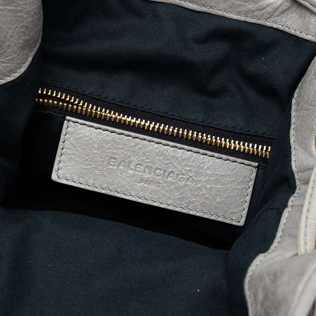 Balenciaga Lambskin Motocross Giant 21 Pompon Bucket Bag Grey Leather Good condition - Box View