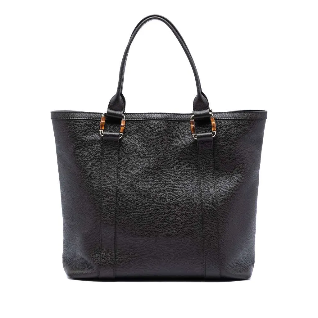 Gucci Grained Calfskin Bamboo Shopper Tote Brown Leather Very good - Front View